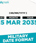 Top Shelf Military Date Format Self Inting Custom Stamp With Crisp Black Impressions And Hella Tough Design For Quick Day To Day Logging Through Year Twenty Thirty Three, prints DD MM YYYY.