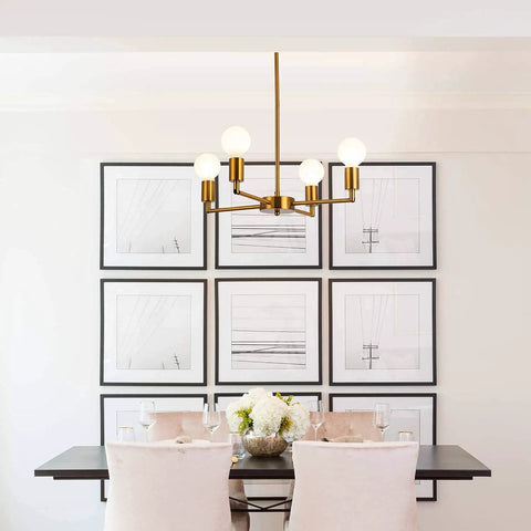 Dining room with 4 Light Sputnik Chandelier With Rotatable Lamp Cups, Dope Modern Gold Bronze Pendant Lighting, Mid Century Style.