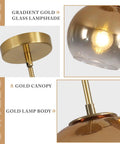 Gradient Gold Glass Globe Pendant Light 1 Light for Kitchen Island Mid Century Modern Hanging Fixture with Large Globe Shade