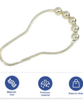 Gold Iron Shower Curtain Hooks 15 Piece Beads Curtain Rings Glide Rollers For Bathroom Decor
