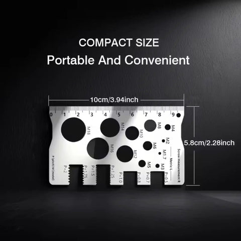 Sturdy Stainless Steel Screw Measuring Ruler With Precision Thread And Distance Gauge For Screws Bolts And Nuts, 10cm compact size