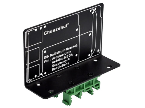 Rack Mount Bracket For Raspberry Pi And Arduino In Industrial Control Systems Fits Pi 1 A Plus B Plus 2 B 3 B 3 B Plus 4 B Zero W Pi 5 Uno Mega 2560 R2 R3 R4 BeagleBone, black aluminum DIN rail bracket