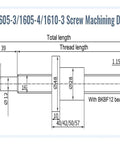 1604/1605-3/1605-4/1610-3 screw machining drawings with dimensions for Premium SFU1610 Ballscrew Kit With Machined Ends For High Speed CNC Builds.