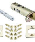 Hardware components for Prairie Plate Waldorf Black Door Knob Set With Lead Crystal Knobs In Polished Brass Finish, Passage Style.