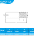 Illustration of 10 Pack M10 X 35 mm Slotted Cylindrical Pins 304 Stainless Steel External Thread Dowel Locating Pins sizes and specifications.
