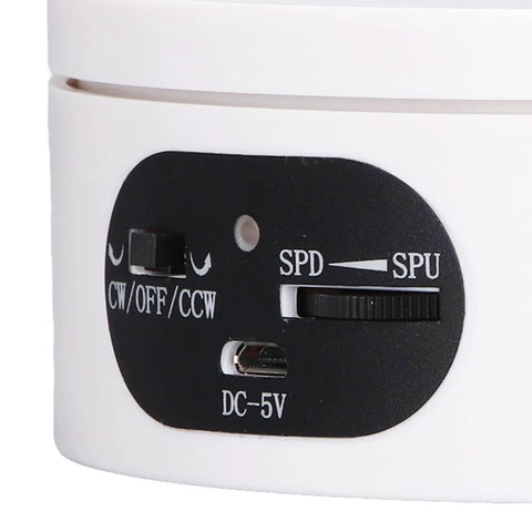 Close-up of control panel on Smart Motorized Rotating Display Stand With Smooth 360 Spin for Pro Photo Shoots, USB powered.