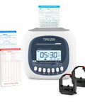 No Sweat Punch Card Time Clock For Employees And Small Business Crews Featuring Six US Time Zones Automatic Daylight Saving Sync Plug And Play Work Hour Logger with Two card slots.
