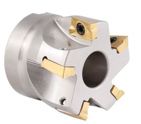 Two Inch By Three Quarter Inch 90 Degree Square Shoulder Indexable Face Mill With APKT1604 Carbide Inserts Installed, Nickel Plated Body, Three Quarter Inch Arbor Hole, One And Three Quarters Inch Overall Length, A Real Workhorse For Precision Milling