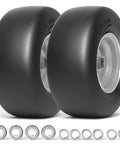 Flat Free 13x6.50-6 Lawn Mower Tires and Wheel Set for Zero Turn Mowers Solid Front Tire 13x6.5-6 shown with bearings and spacers
