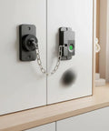 Keyless Electronic Drawer Lock With USB Power Backup And Long Standby Time No Fuss Easy Install For Cabinets Office Furniture And Kitchen Drawers Kid Proof Lock Window Restrictor Adjustable Security For Kids Black installed on cabinet doors