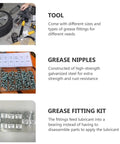 Super Cool 260 Piece Grease Fitting Kit With Galvanized Iron Material For Cars Including Straight And Angled Zerk Nipples To Level Up Your Auto Maintenance Game Smoothly, 260-piece galvanized iron zerk fittings set