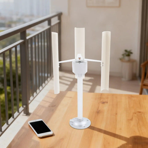 Vertical Axis Wind Turbine Kit 12V 40W With 3 Phase Permanent Magnet Motor on table near phone