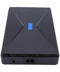 Hassle Free Mini UPS Battery Backup For Router And Modem 8800mAh US Plug top view of black unit with blue indicator light and ports.
