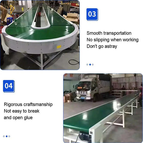 Heavy Duty PVC Conveyor Belt 1.6x16.4 Ft Beefed Up Durability For Commercial Production Lines, shown in two angles with smooth surfaces.
