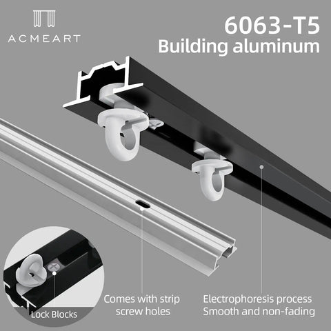 Hidden Ceiling Curtain Track System With Silent Rollers Custom Size White Ceiling Mounted Curtain Rod For Living Room Bedroom Shower Room Room Divider Use No Fuss Install Kit Included, black and white aluminum track