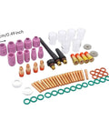 Nishiyuenyi 71 Pc Industrial Tig Consumables Kit With Torch Nozzles Cups Collets Sealing Rings including ceramic cups and collets.