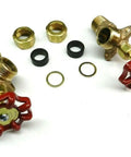 Sight Glass Water Gauge Valve Set for 5/8 Inch Diameter Steamaster Boilers Brass With Aluminum Wheels shown top view