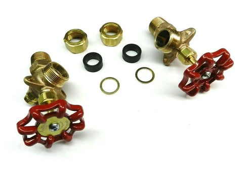 Sight Glass Water Gauge Valve Set for 5/8 Inch Diameter Steamaster Boilers Brass With Aluminum Wheels shown top view