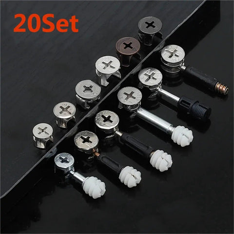 Heavy Duty 50 Piece Cam Lock Fittings No Sweat 3 In 1 Furniture Connector Kit with various zinc alloy connectors