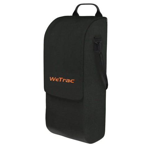 Black carrying case for cervical traction device featuring WeTrac logo, ideal for transport and storage.
