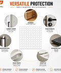 One Hundred Piece Clear Self Adhesive Cabinet Door Bumpers Three Eighth Inches Silicone Rubber Stoppers For Kitchen Drawers And Furniture To Halt Heavy Door Slams Cold Turkey displayed on various surfaces.