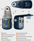 4 In 1 Laser Level Tool With Line Laser And Dust Collector, Wall Bracket, Electronic Vacuum Suction Cup, 1800 mAh Battery shown with components labeled.