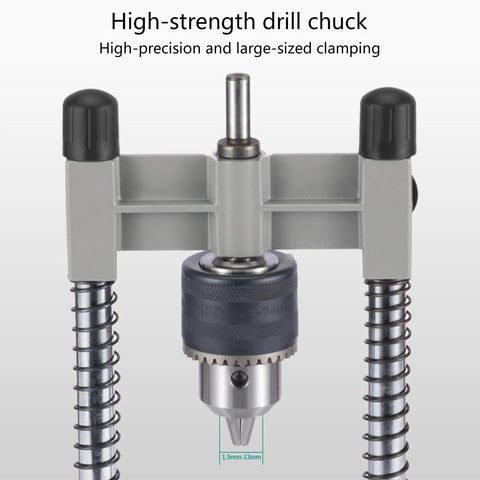 High-strength drill chuck of Versatile Drill Press Attachment For Vertical And Angled Boring With Rubberized Base Protection Pro Grade Depth Stop Alignment Disk And Spring Loaded Plunge Jig For Metalworking Projects.