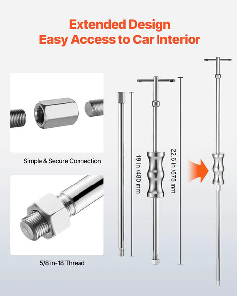 Extended design of Inner CV Axle Puller Tool Set With Slide Hammer 4 Lb And Two Inch And Two And A Half Inch CV Joint Fork Adapters