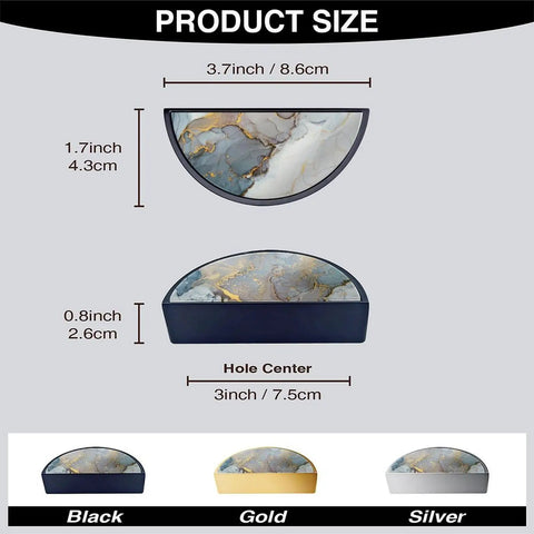 2 Pack Blue Gray Fluids Cabinet Handles With Black Semicircle Design And Customizable HD Panel 3 Inch Hole Center Drawer Pulls