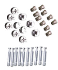 24 Pcs Silver Cam Lock Fittings Set with Iron and Aluminum Alloy Dowels for furniture connectors displayed on white background