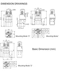 Technical dimension drawings of Heavy Duty DC Contact Switch And High Amp Solenoid Relay for Electric Carts and Evs.