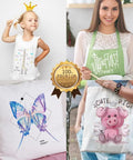 Collage of T-shirts and tote bags with vibrant prints using Laser Printer Heat Transfer Paper For Light Fabrics, 20 Sheets 8.5x11