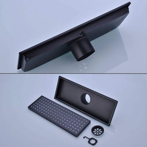 Linear Shower Floor Drain With Removable Cover Grid Grate 12 Inch Long Rectangle Stainless Steel Matte Black Finish For Modern Bathrooms Premium 304 Stainless Steel Construction Scratch Resistant Corrosion Resistant Built Tough