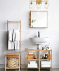 Industrial Bathroom Vanity Lights 3 Light Wall Sconces With Clear Glass Shades And Gold Finish above modern sink area