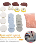 Glass Polishing Kit 34Pc Set with cerium oxide powder and pads for windshield scratch removal