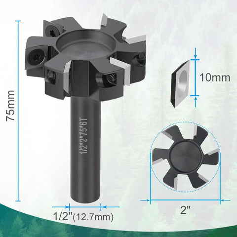 Heavy Duty Spoilboard Surfacing Router Bit For Woodworking With 2 Inch Cutting Diameter And Half Inch Shank Planing Bit With 6 Carbide Inserts