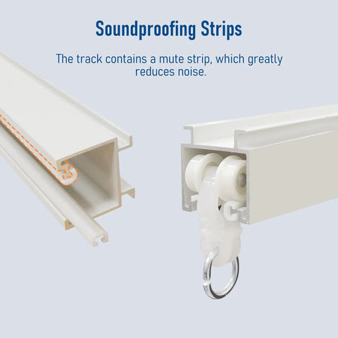 Heavy Duty Ceiling Or Wall Mount Curtain Track System With Hooks 6 Feet Aluminum Rail For Living Room Bedroom And Bath Smooth Gliding Curtains White Finish, soundproofing strip detail