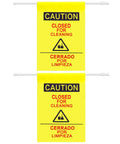 Double Sided Restroom Closed For Cleaning Sign With Telescopic Stand And High Viz Yellow Panel Bilingual English Spanish Floor Board.