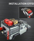 One Tenth Scale RC Crawler Roof Accessories Kit With Luggage Net Oil Drum Wood Box Fuel Tank Recovery Board Toolbox And Shovel