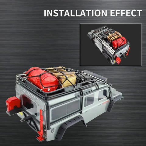 One Tenth Scale RC Crawler Roof Accessories Kit With Luggage Net Oil Drum Wood Box Fuel Tank Recovery Board Toolbox And Shovel