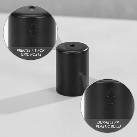 Close-up of Tough as Nails Black PP Shelf Clips for Wire Shelving, Stabilizer Spacers That Fit 1 to 1.7 Inch Grids, Ultra Secure Support