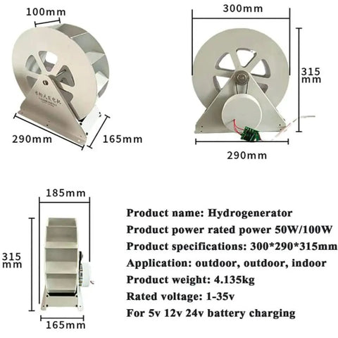 Dimensions of Outdoor Water Wheel Generator For Easy Setup Portable Hydroelectric Turbine With Low Speed Disc Type Power Generation 100W Eco Friendly Wind Water Wheel For Landscaping Lighting And Off Grid Power
