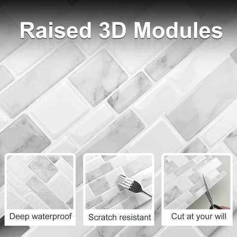 Marble Peel And Stick Backsplash For Kitchen, Thick Self Adhesive Wall Tiles You Can Stick On, No Grout Needed, Marble Look Decorative Tiles, 10 Sheets 12x12 Inches, Upgraded 2-3X Thickness And 5X Stronger Adhesive
