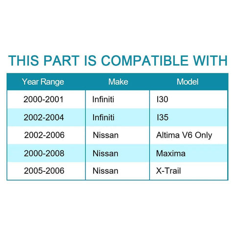 Compatibility chart for Front Wheel Hub Bearing Assembly Bolt On Direct Fit For Nissan Altima 2002 To 2006 Maxima 2000 To 2008 Infiniti I30