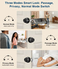 Smart Fingerprint Door Lock With Keypad And App Control 4 In 1 Biometric Door Knob with modes displayed on a door