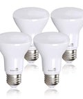 Four Pack BR20 LED Flood Bulbs 2700K Warm White, 6W Equals 50W, 90 CRI, 540 Lumens, Dimmable, Instant On, Indoor Outdoor Use, UL Listed