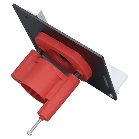 Step Up Your Shop Game With This Knockout Router Table Featuring A Smooth Height Lifting System And Precision Insert Base Plate close-up of router table insert plate with red mounting components