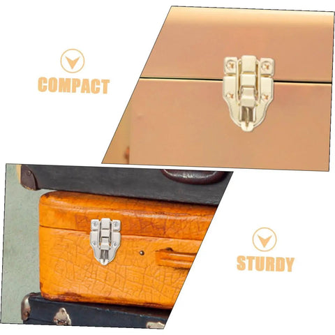Retro Style Metal Box Hasp Latch Set 15 Piece Duckbill Draw Latch Kit on cabinets and boxes showing compact and sturdy use