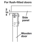 Black Concealed Hinges For Inset Doors Pair installation guide for flush-fitted doors with side panel and wooden door instructions.