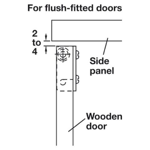 Black Concealed Hinges For Inset Doors Pair installation guide for flush-fitted doors with side panel and wooden door instructions.